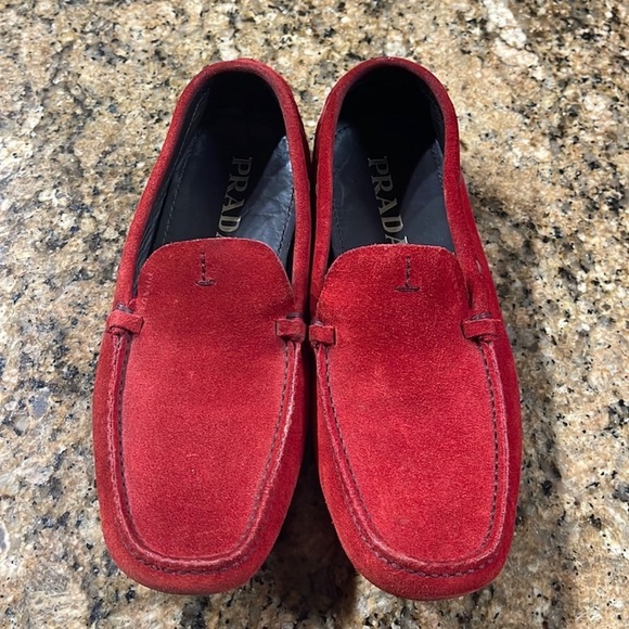Prada Red Flats Suede Loafers - Picture 1 of 4